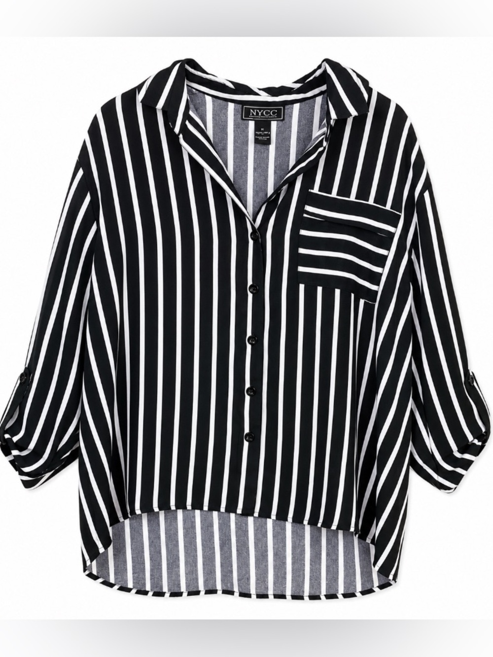 NYCC • Black and White • Vertical Stripe • Button-Up Blouse • XL